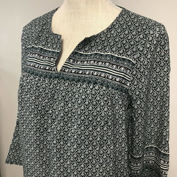 Madewell Dress Green White 100% Silk Boho Bell Sleeve with Pockets - Picture 3 of 7